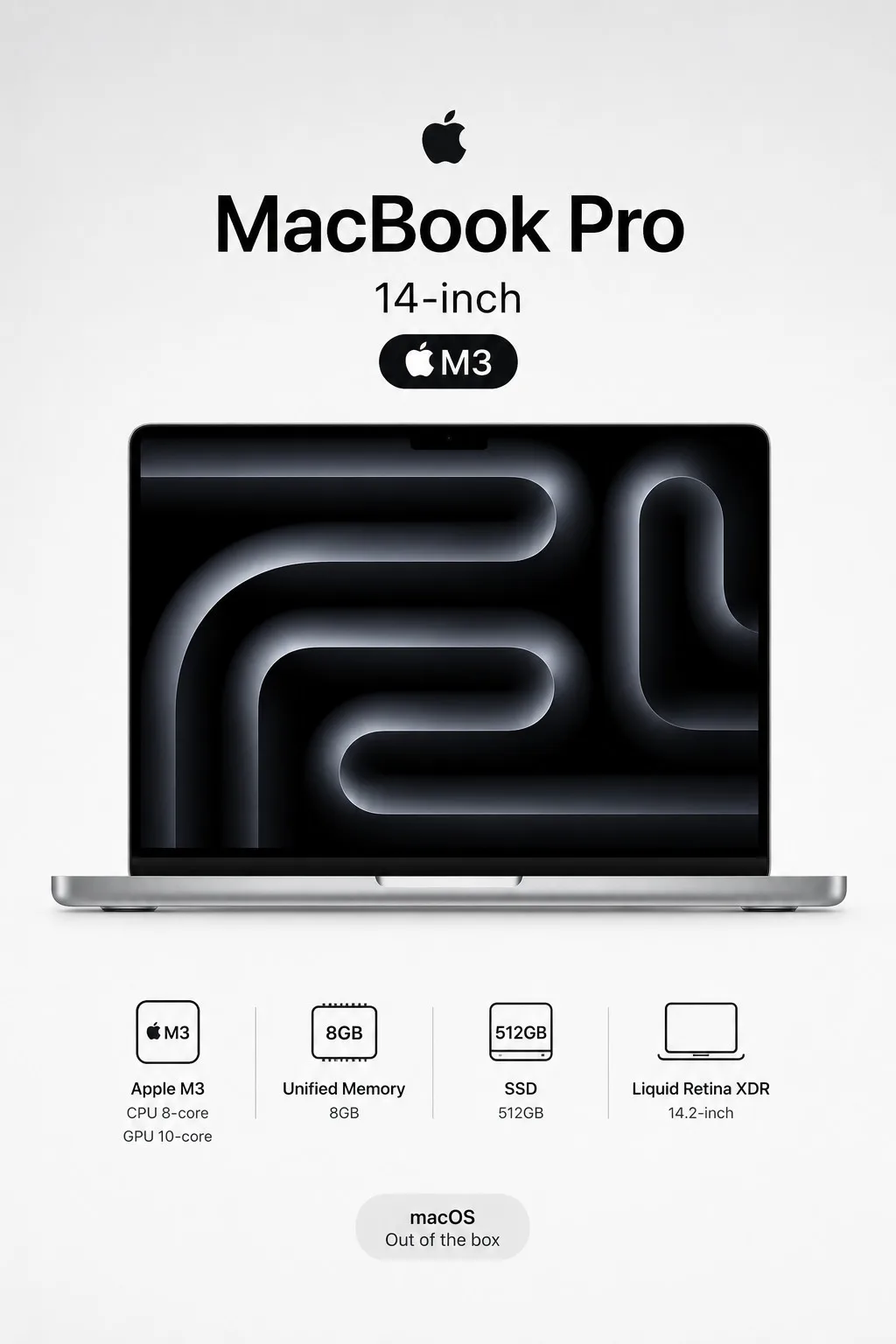 MacBook Pro 14 นิ้ว ชิป Apple M3 สี Silver (ภาพประกอบจากผู้ผลิต)
